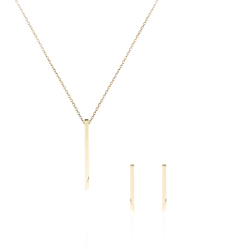 Stick wedge pendant & earring Set 14k gold