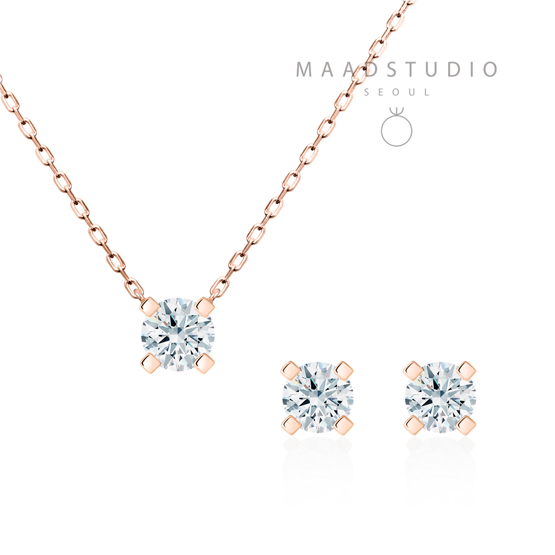 MR Square Solitaire 0.5ct pendant & earring Set 14k Red gold