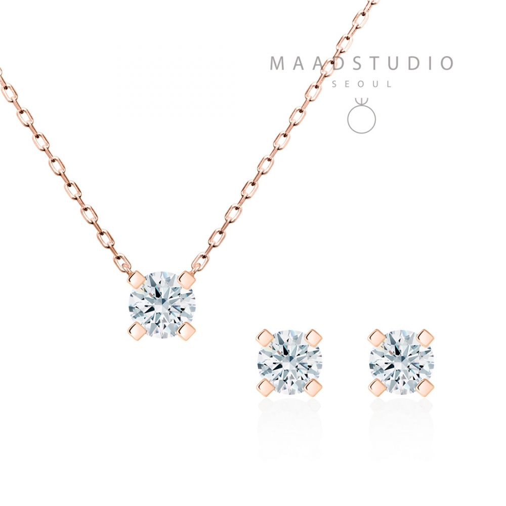 MR Square Solitaire 0.5ct pendant & earring Set 14k Red gold