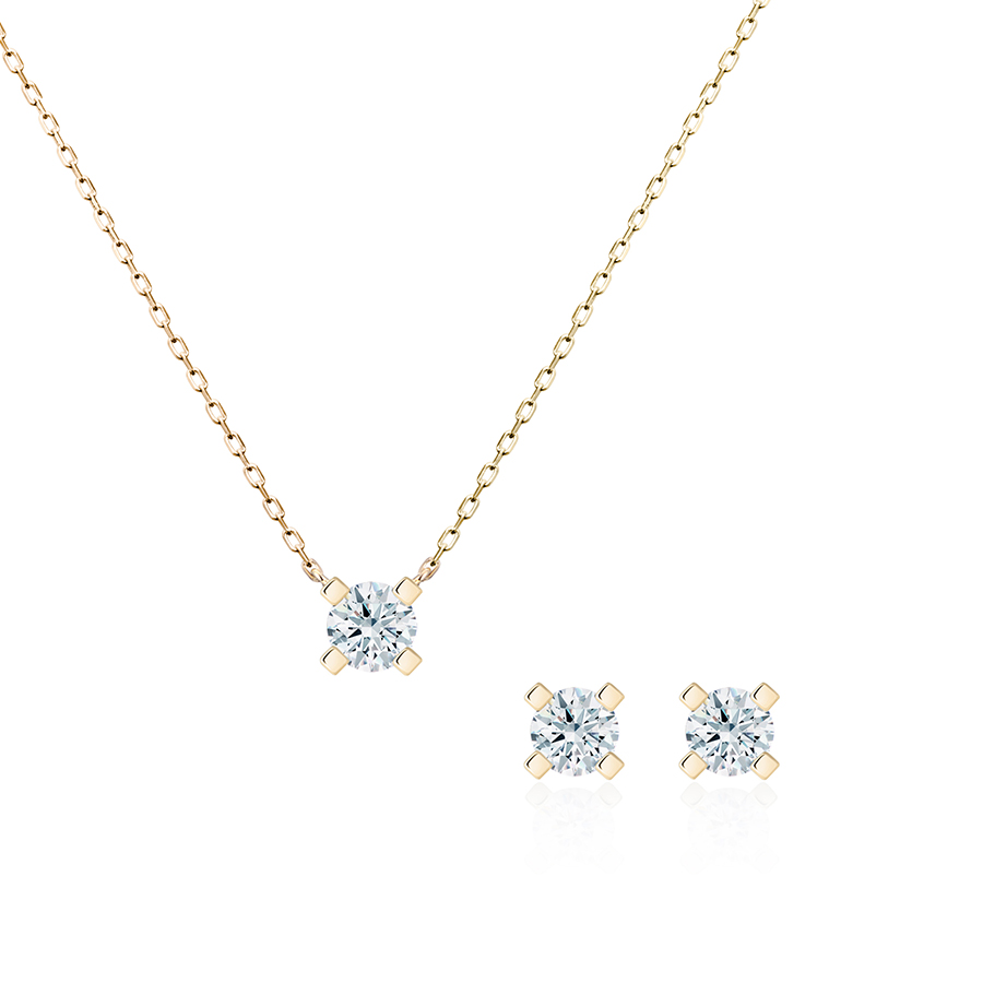 MR Square Solitaire 0.3ct pendant & earring Set 14k gold