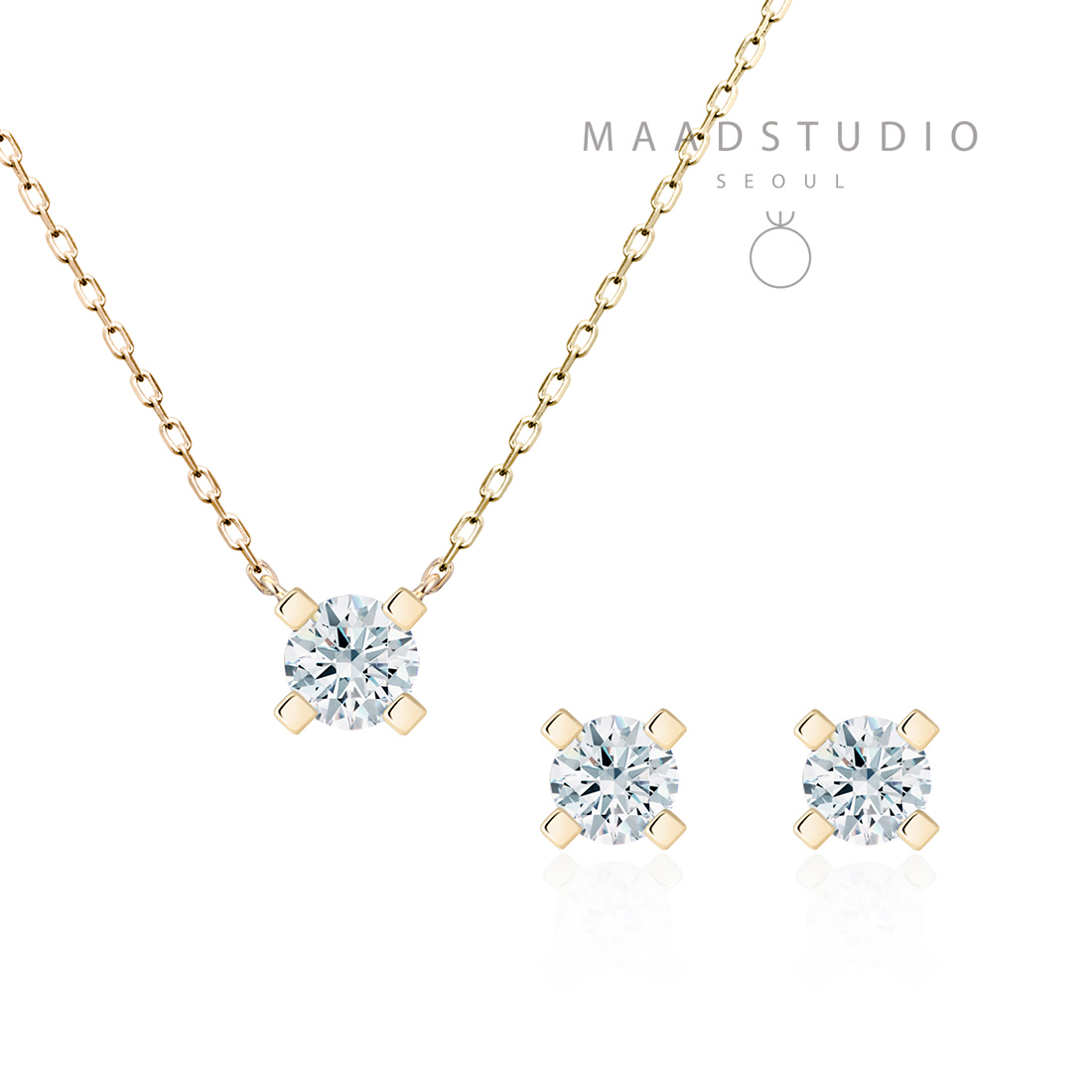 MR Square Solitaire 0.3ct pendant & earring Set 14k gold