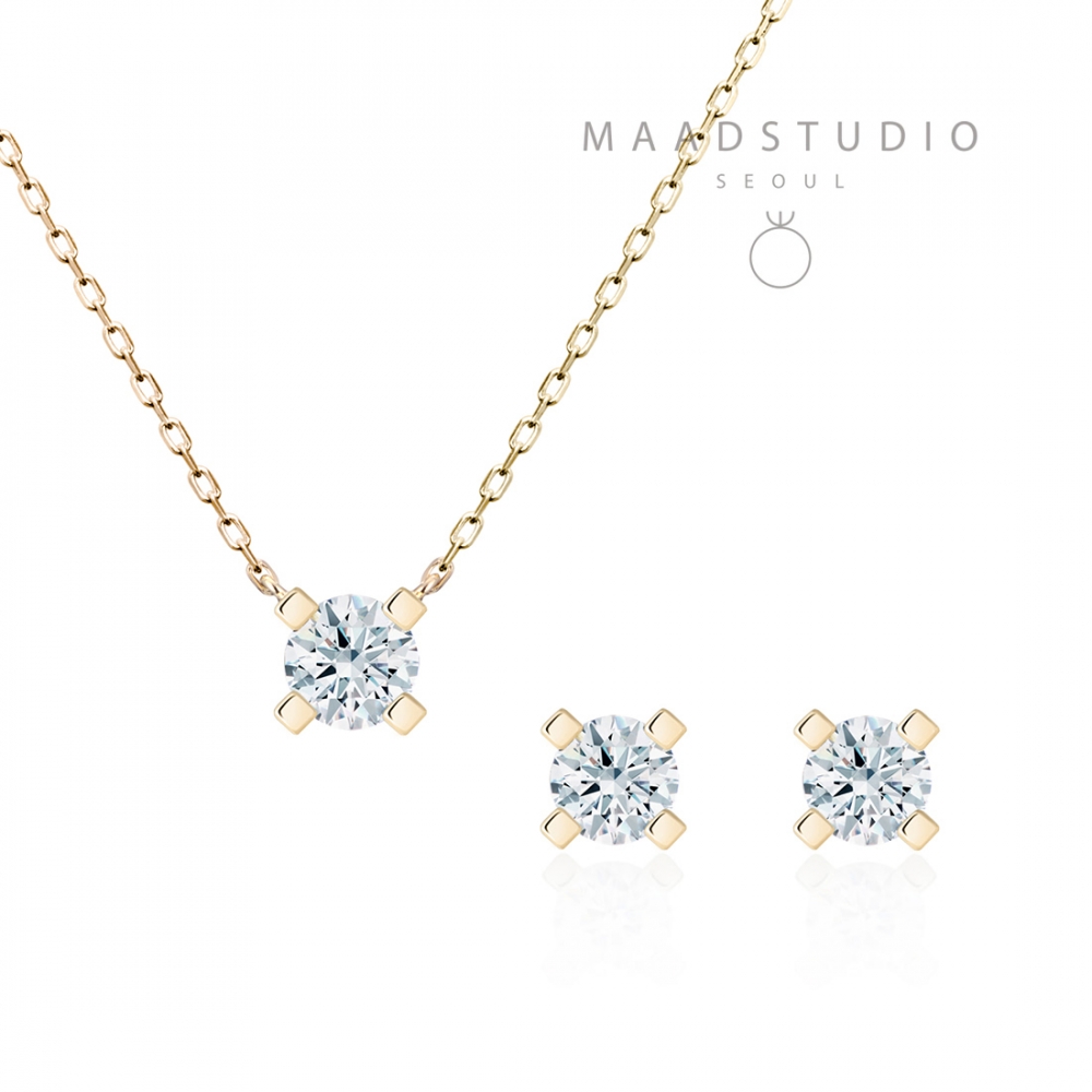 MR Square Solitaire 0.3ct pendant & earring Set 14k gold