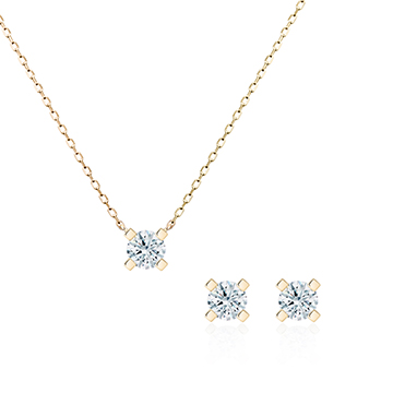 MR Square Solitaire 0.3ct pendant & earring Set 14k gold