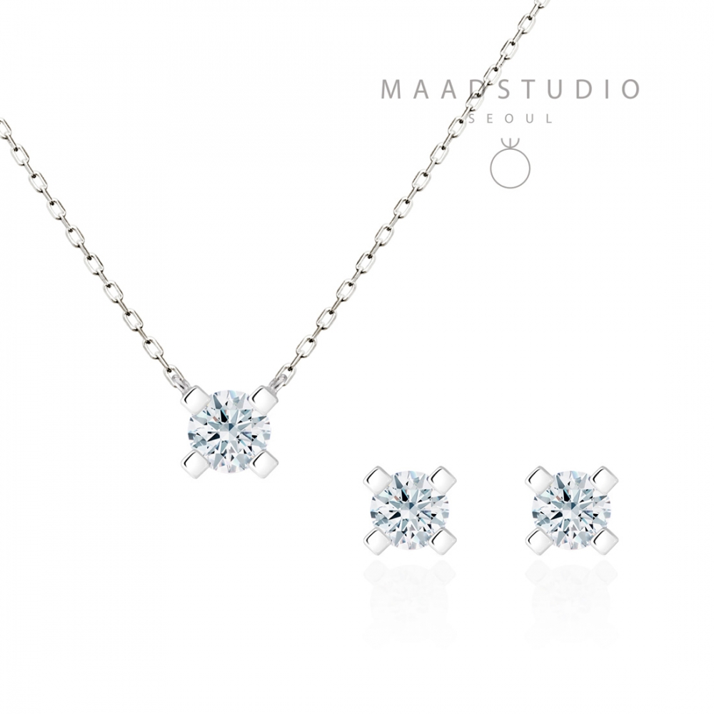 MR Square Solitaire 0.2ct pendant & earring Set 14k White gold