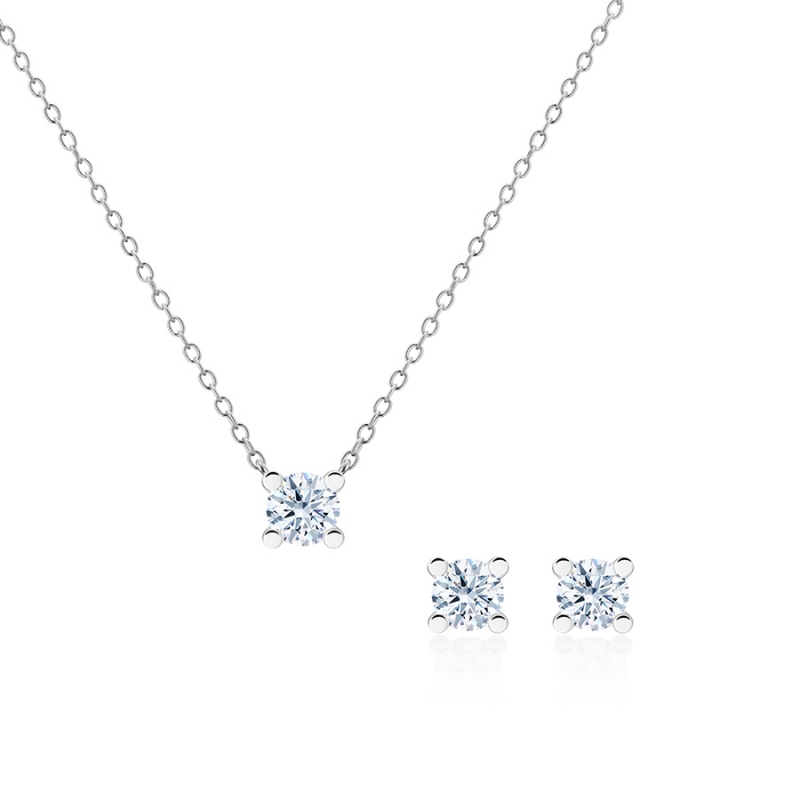 MR Oval Solitaire 0.3ct pendant & earring Set Whtie 14k gold