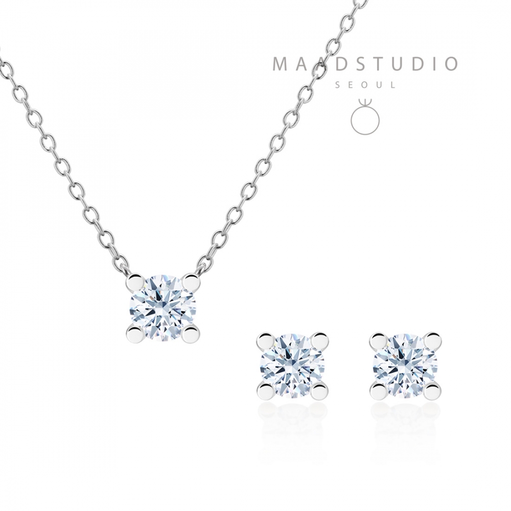 MR Oval Solitaire 0.3ct pendant & earring Set Whtie 14k gold