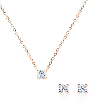 MR Oval Solitaire 0.2ct pendant & earring Set 14k Red gold