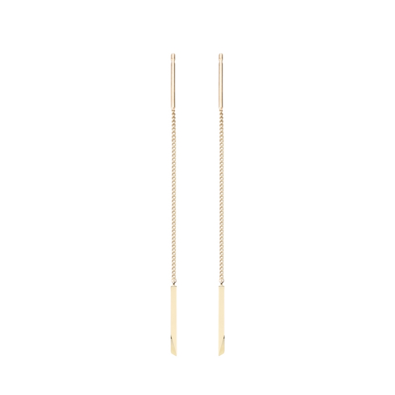 Stick wedge chain drop earring 14k gold