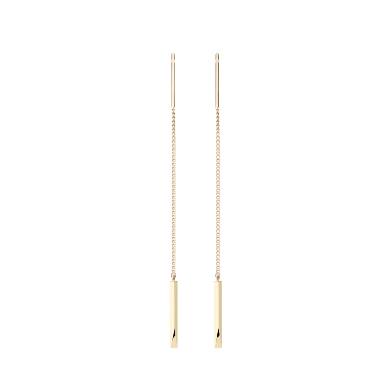 Stick wedge chain drop earring 14k gold