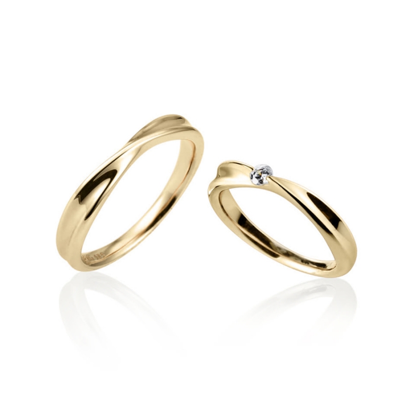 Infinity IV MG Solitaire & flat wedding ring Set (M&M) 14k gold CZ 0.04ct