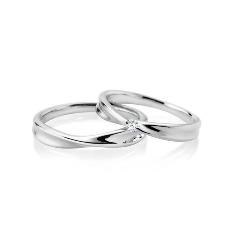 Infinity IV MG Solitaire & flat wedding ring Set (M&M) 14k White gold CZ 0.04ct