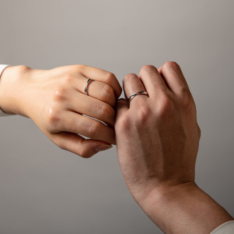 Infinity IV MG Solitaire & flat wedding ring Set (M&M) 14k White gold CZ 0.04ct