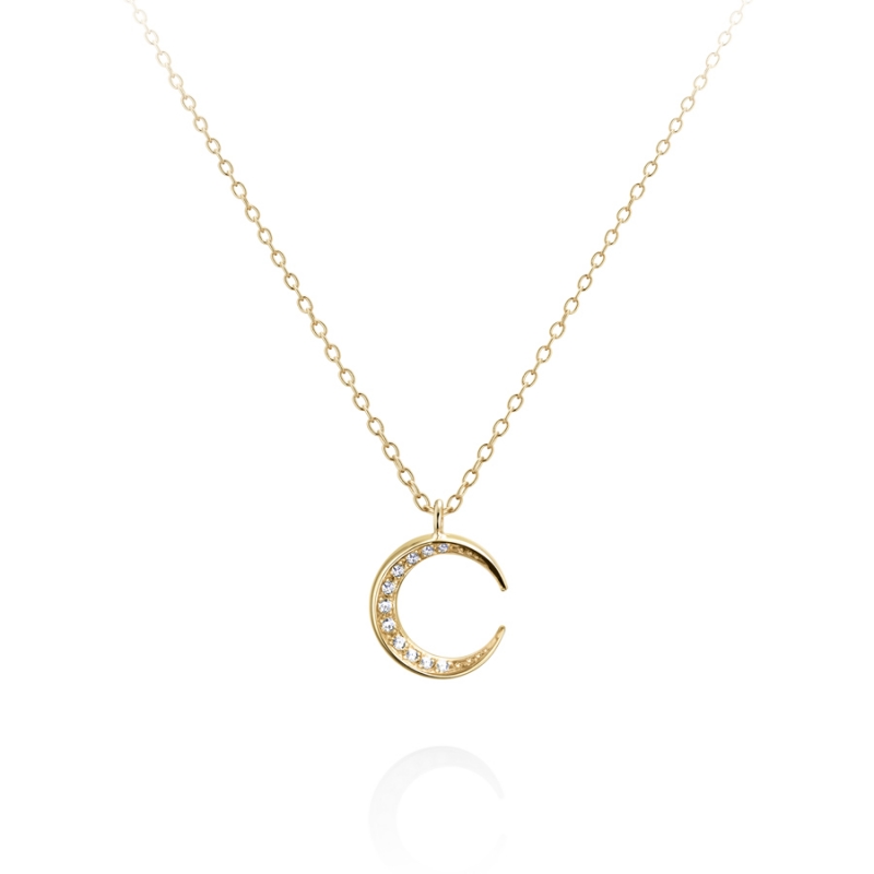 Lunar crescent pendant (S-mini) 14k gold CZ