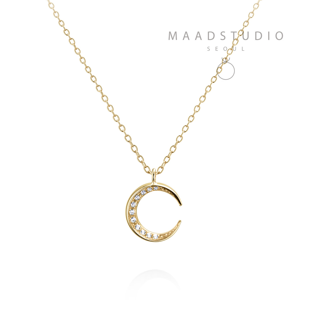 Lunar crescent pendant (S-mini) 14k gold CZ