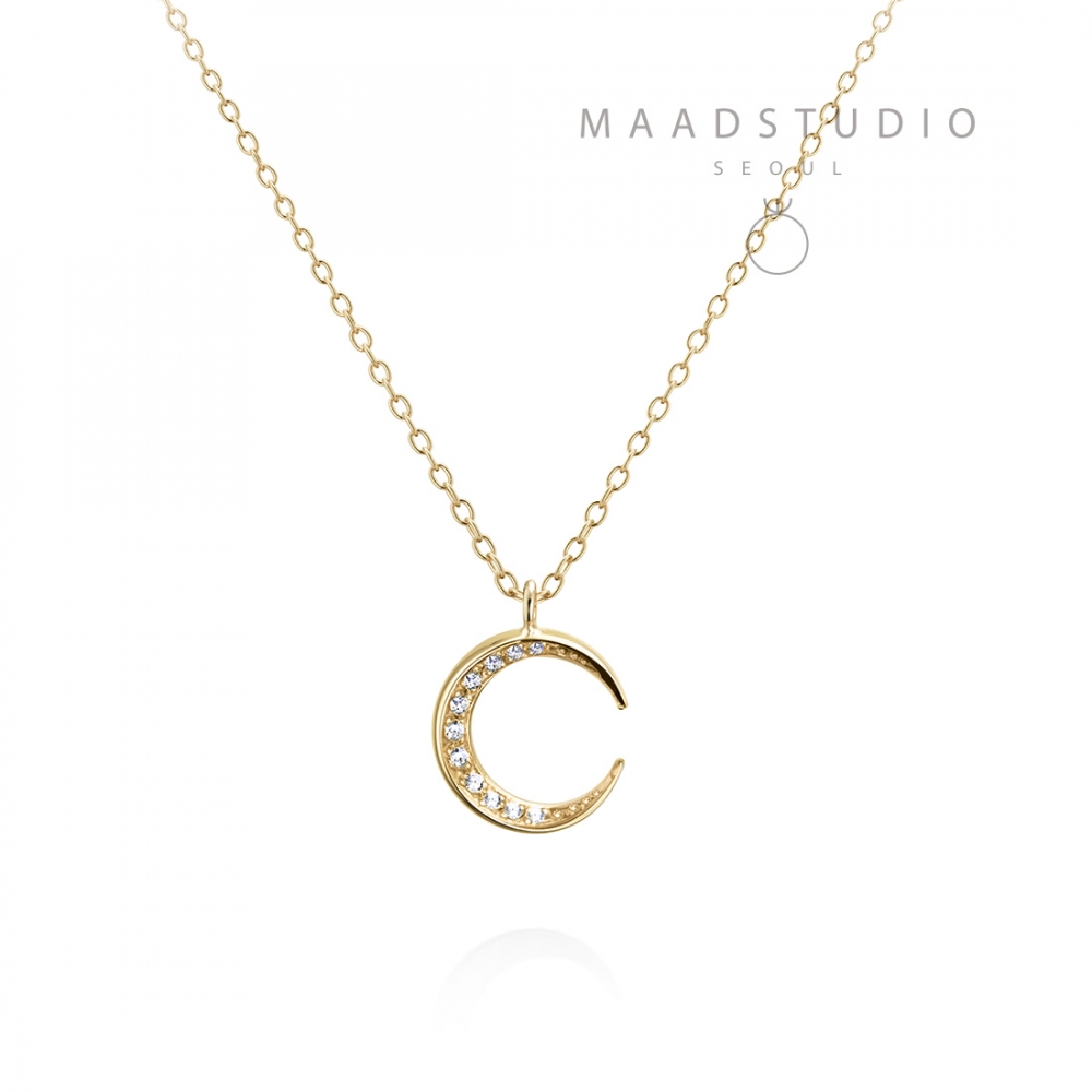 Lunar crescent pendant (S-mini) 14k gold CZ