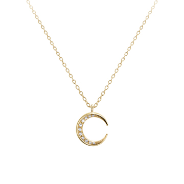 Lunar crescent pendant (S-mini) 14k gold CZ