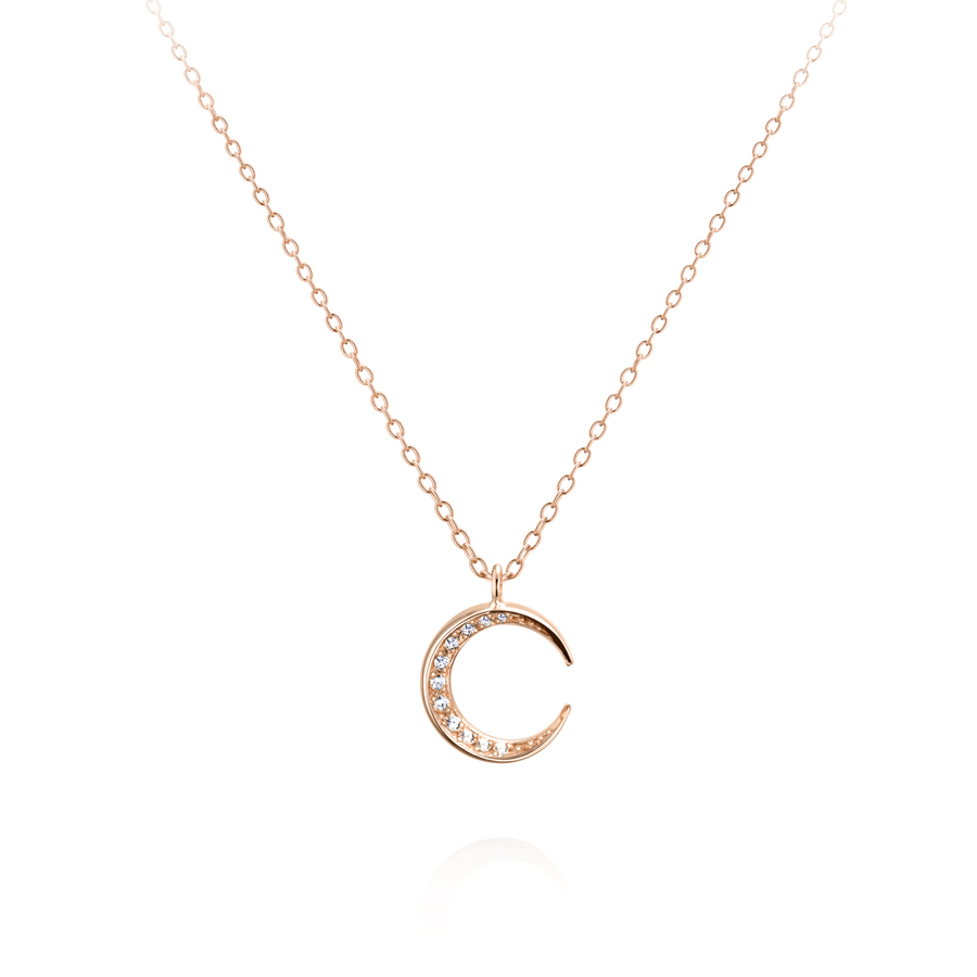 Lunar crescent pendant (S-mini) 14k Red gold CZ