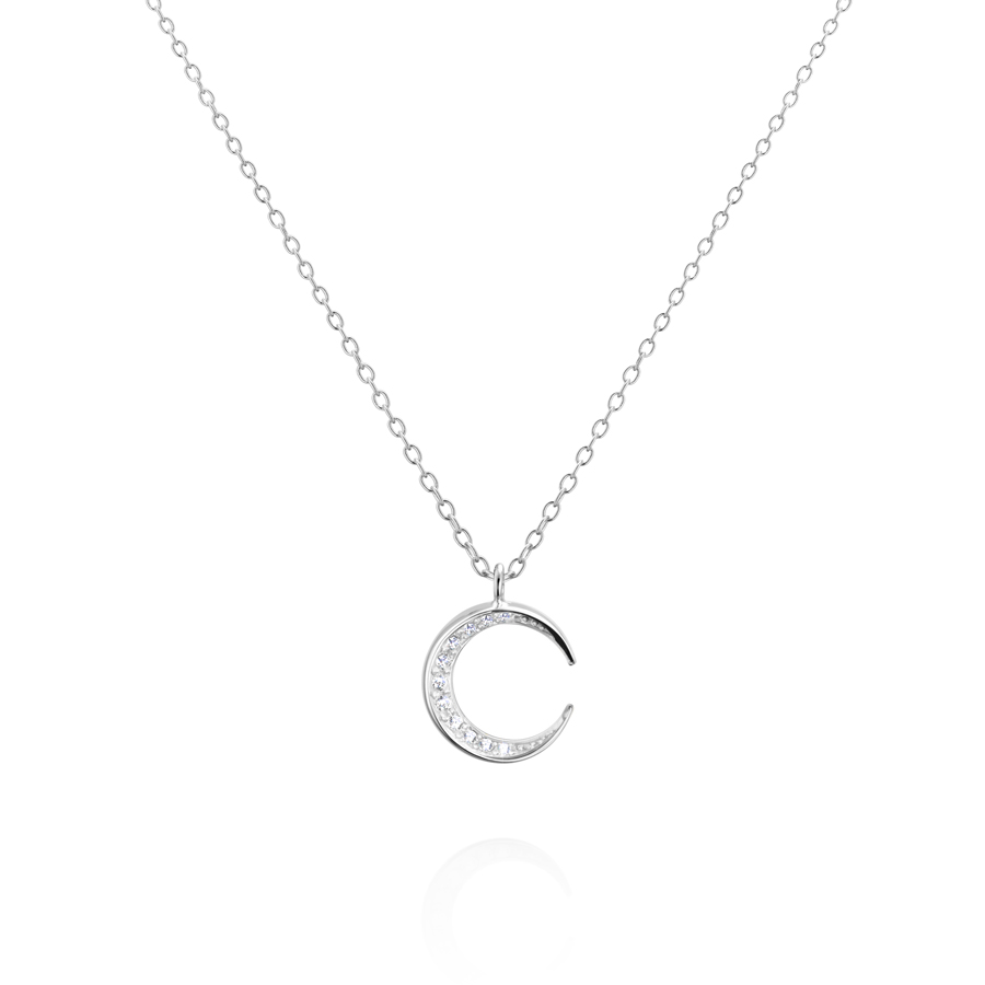 Lunar crescent pendant (S-mini) 14k White gold CZ