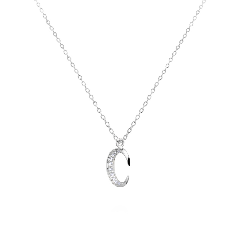 Lunar crescent pendant (S-mini) 14k White gold CZ
