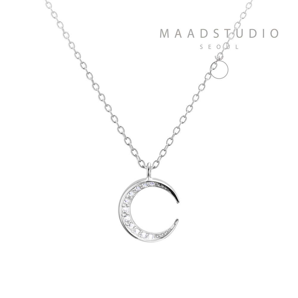 Lunar crescent pendant (S-mini) 14k White gold CZ