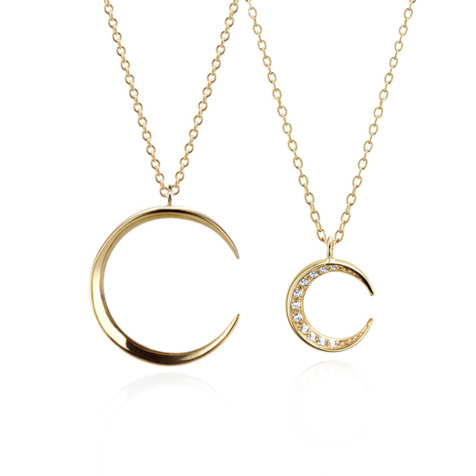 월령 커플목걸이 (중+소mini) 14k flat & CZ