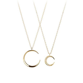 Lunar crescent couple pendant Set (M&S-mini) 14k gold CZ & flat