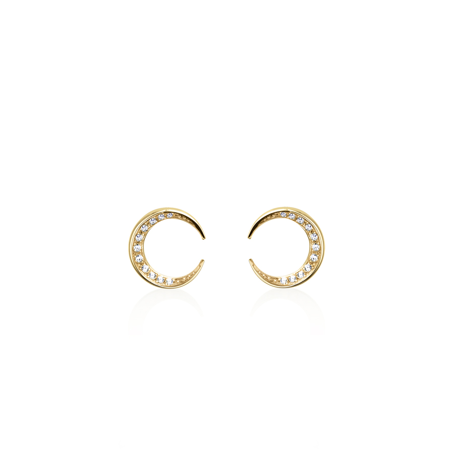 Lunar crescent earring (S-mini) 14k gold CZ