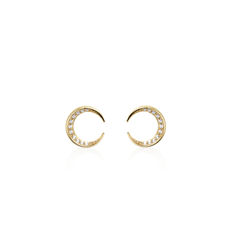 Lunar crescent earring (S-mini) 14k gold CZ