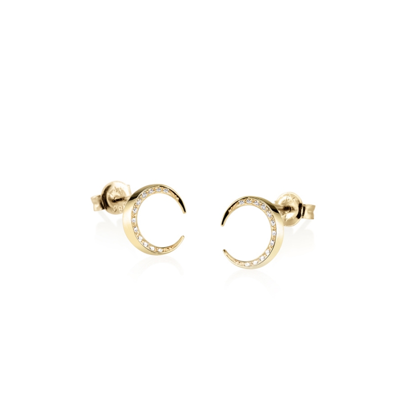 Lunar crescent earring (S-mini) 14k gold CZ