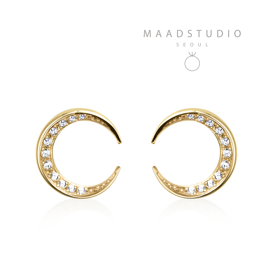 Lunar crescent earring (S-mini) 14k gold CZ