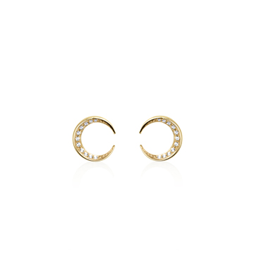 Lunar crescent earring (S-mini) 14k gold CZ