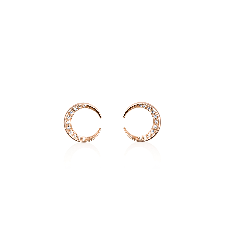 Lunar crescent earring (S-mini) 14k Red gold CZ