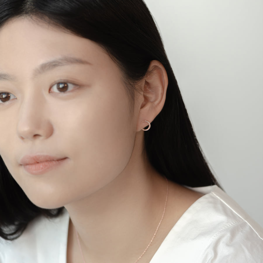 월령 귀걸이 (소mini) 14k 레드골드 CZ