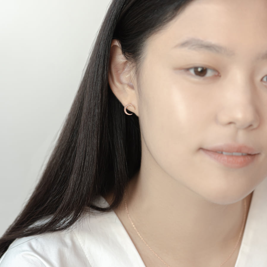 월령 귀걸이 (소mini) 14k 레드골드 CZ