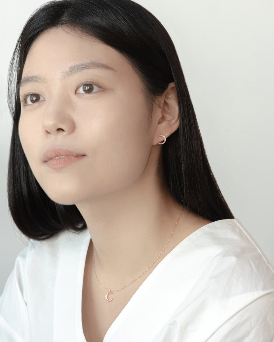 월령 귀걸이 (소mini) 14k 레드골드 CZ