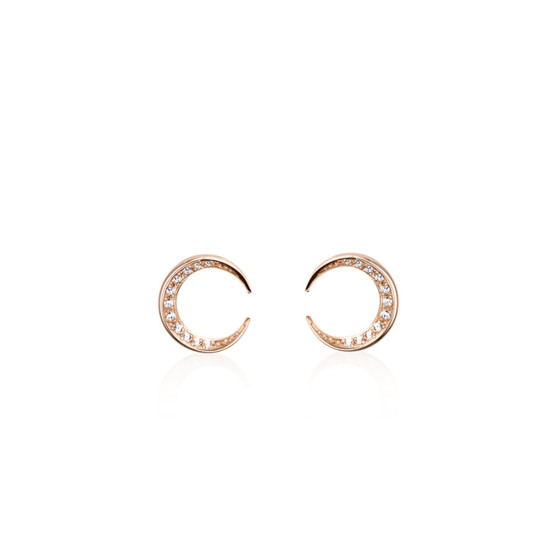 Lunar crescent earring (S-mini) 14k Red gold CZ
