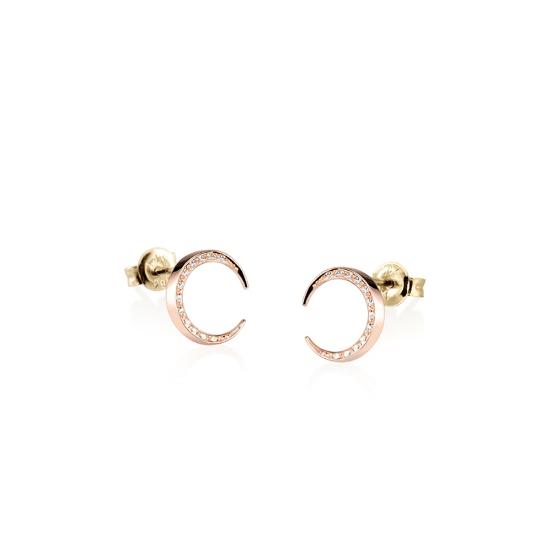 Lunar crescent earring (S-mini) 14k Red gold CZ