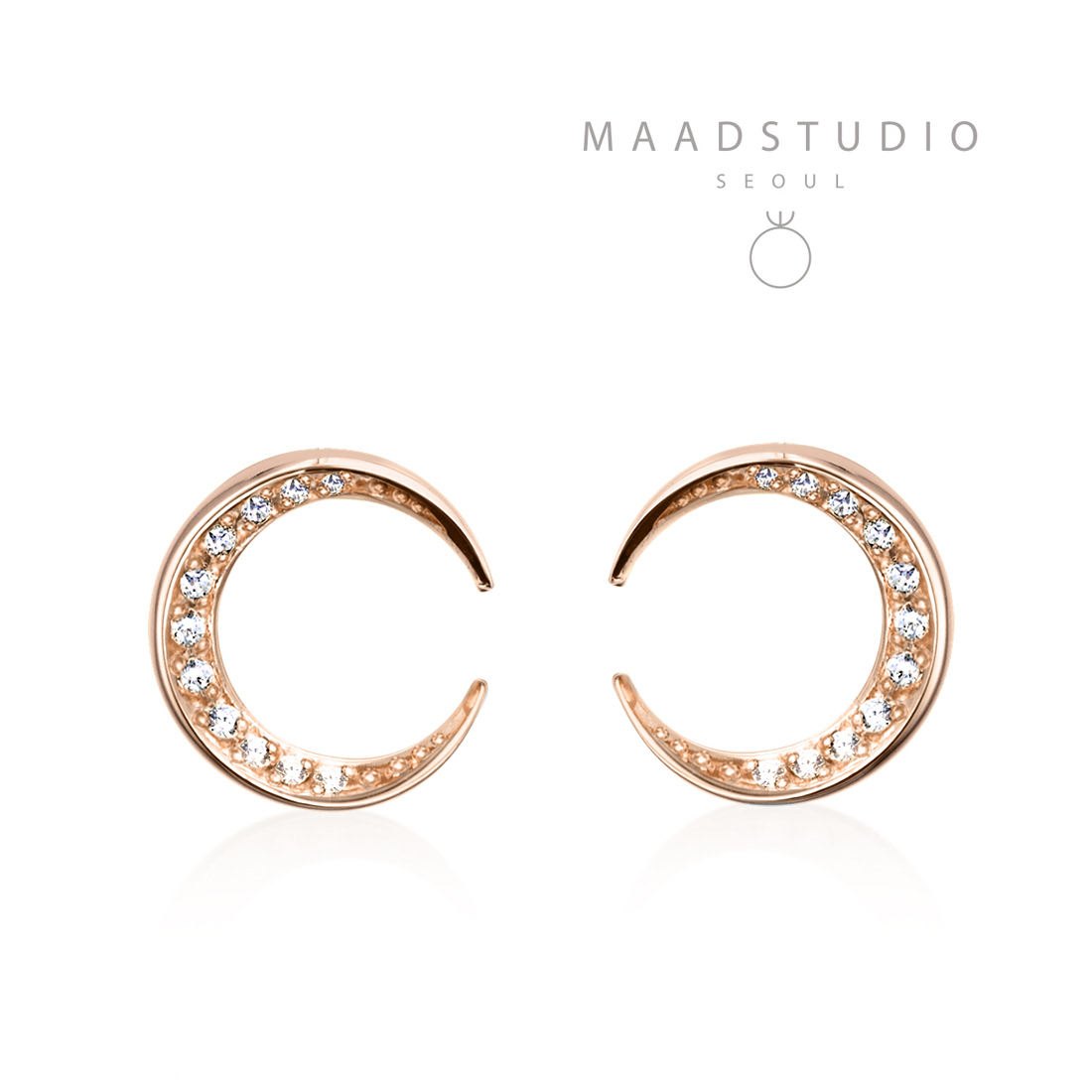 Lunar crescent earring (S-mini) 14k Red gold CZ