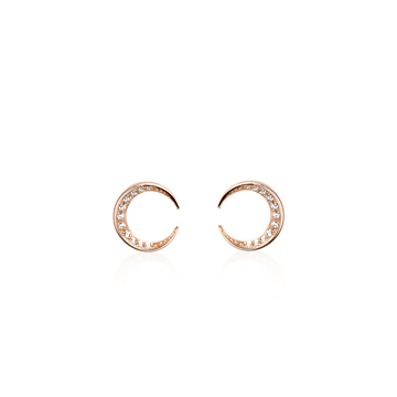 Lunar crescent earring (S-mini) 14k Red gold CZ