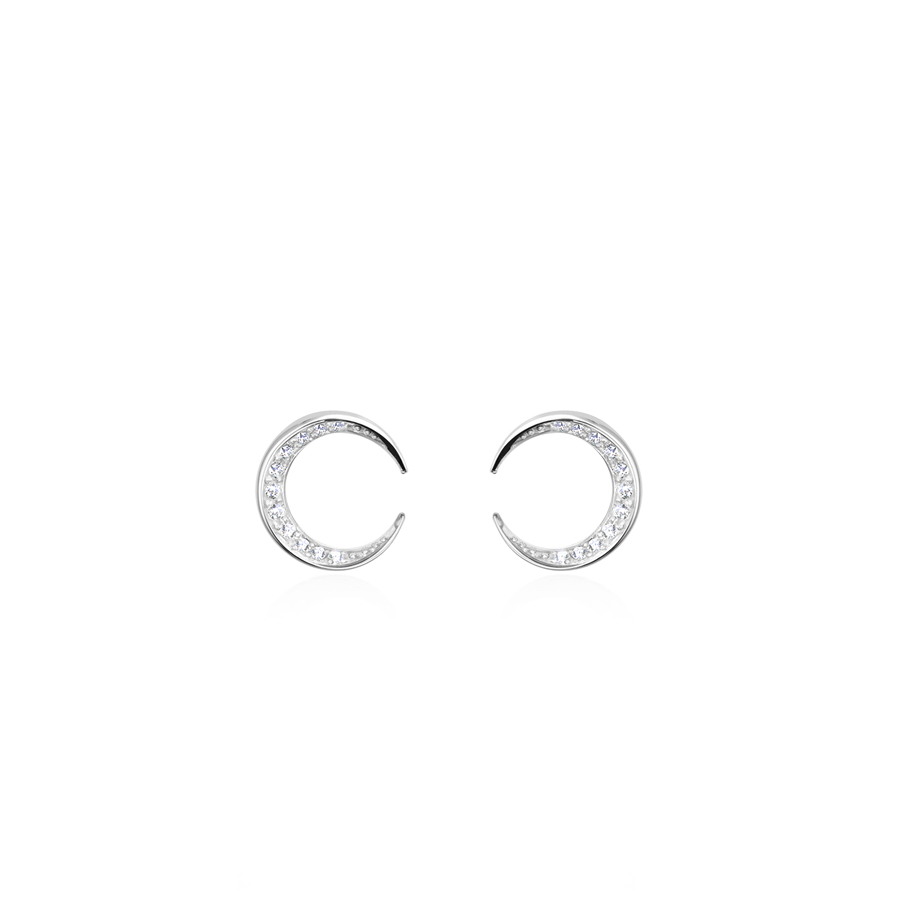 Lunar crescent earring (S-mini) 14k White gold CZ