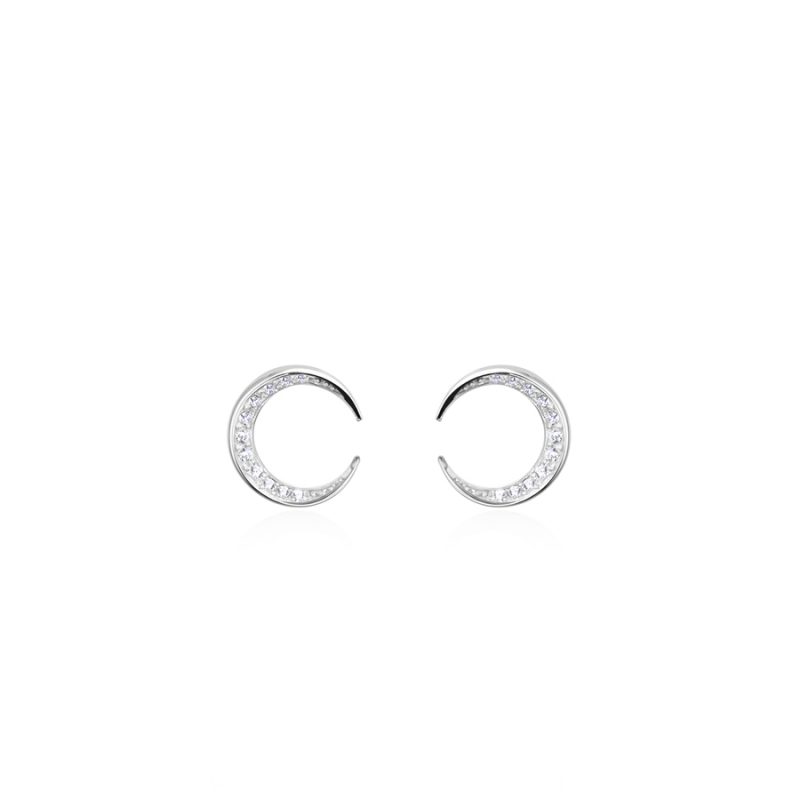 Lunar crescent earring (S-mini) 14k White gold CZ
