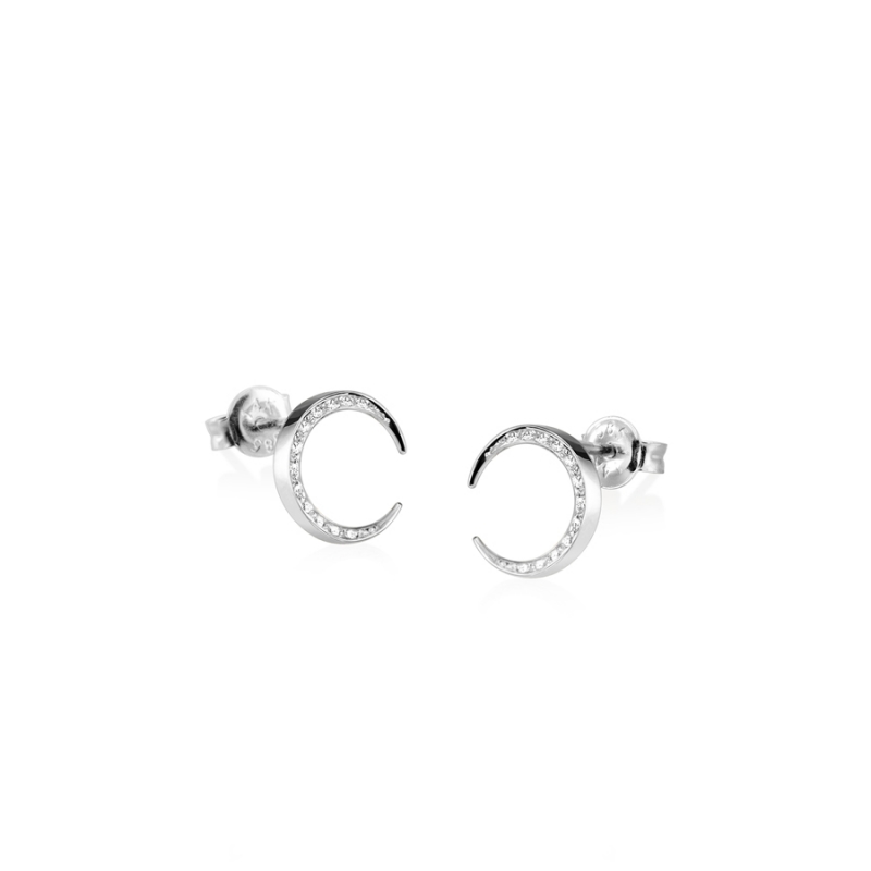 Lunar crescent earring (S-mini) 14k White gold CZ