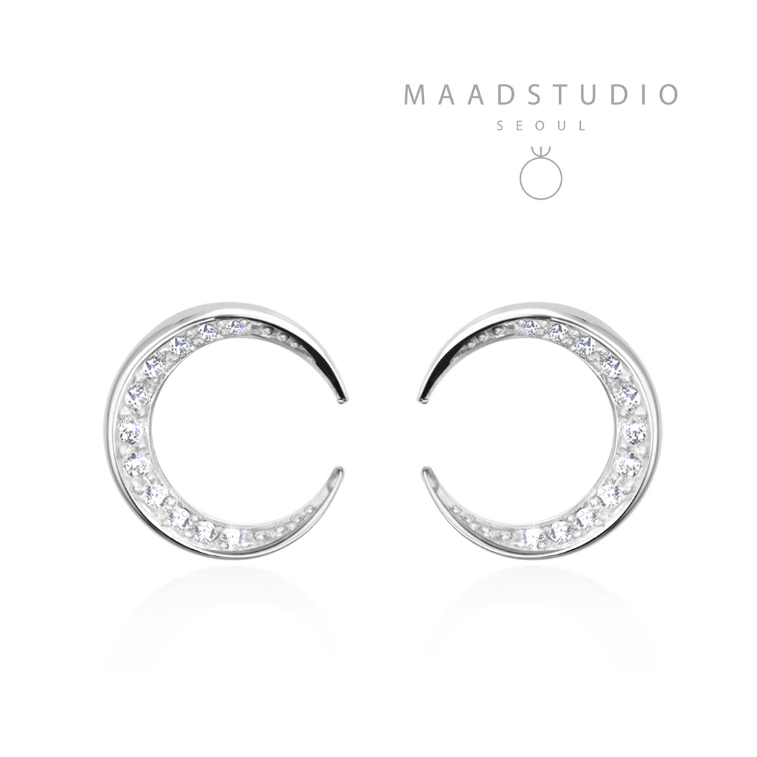 Lunar crescent earring (S-mini) 14k White gold CZ