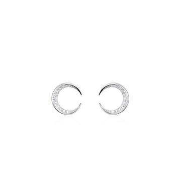 Lunar crescent earring (S-mini) 14k White gold CZ