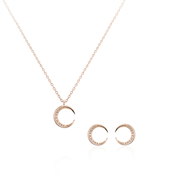 Lunar crescent pendant & earring Set (S-mini) 14k Red gold CZ