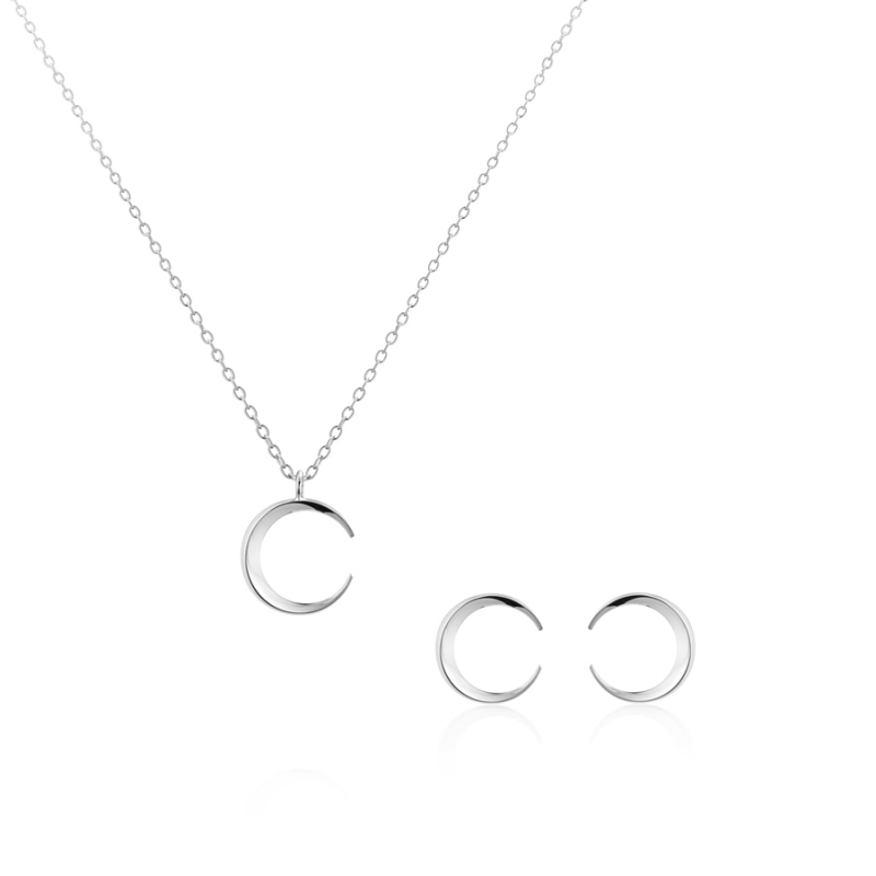 Lunar crescent pendant & earring Set (S-mini) Sterling silver