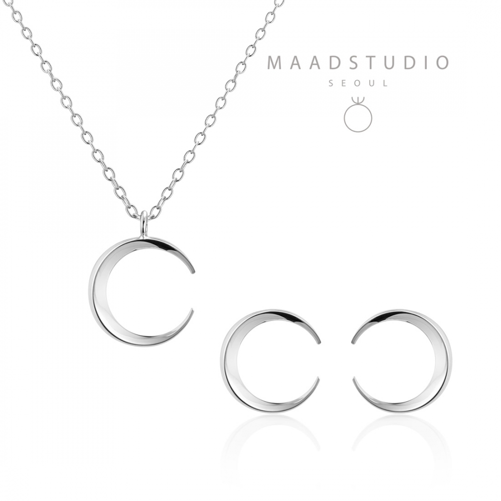 Lunar crescent pendant & earring Set (S-mini) Sterling silver