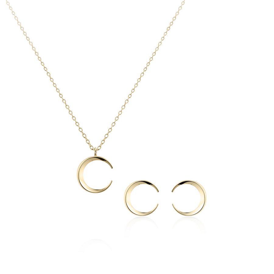 Lunar crescent pendant & earring Set (S-mini) 14k gold