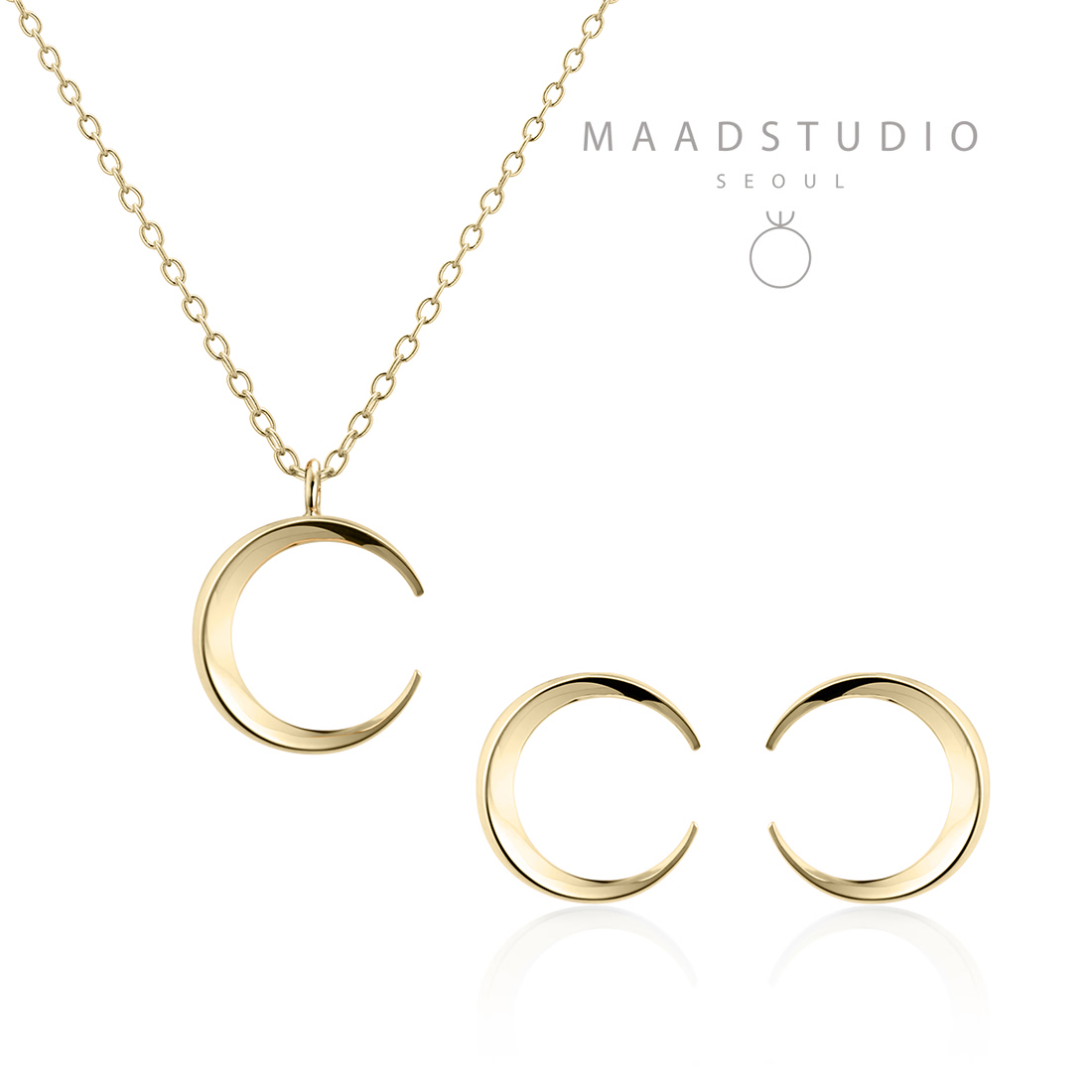 Lunar crescent pendant & earring Set (S-mini) 14k gold