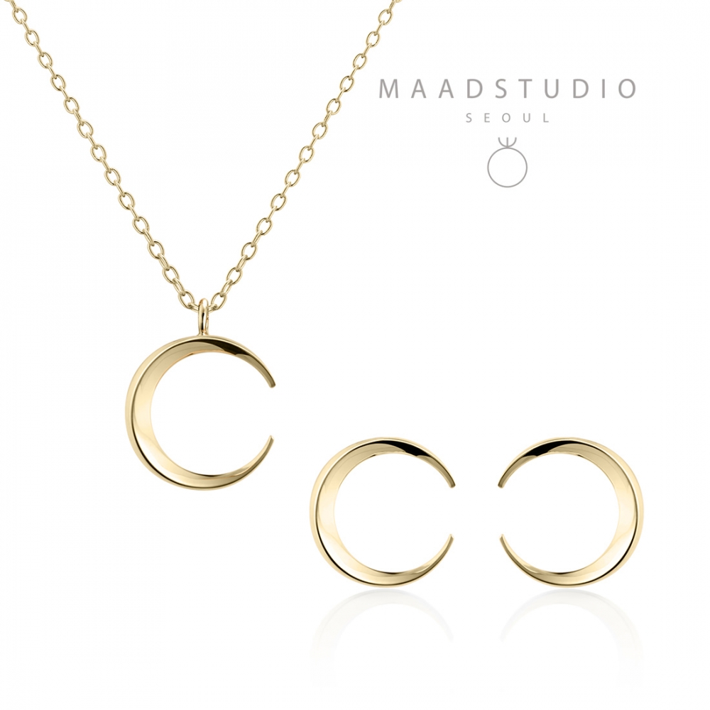 Lunar crescent pendant & earring Set (S-mini) 14k gold